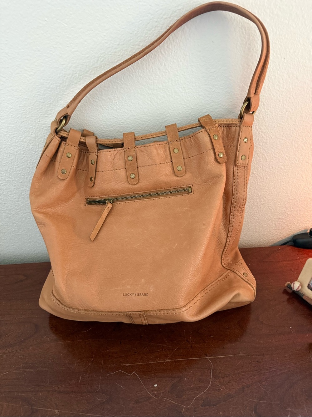 Lucky Brand Caramel Tan Leather Hobo Shoulder Bag